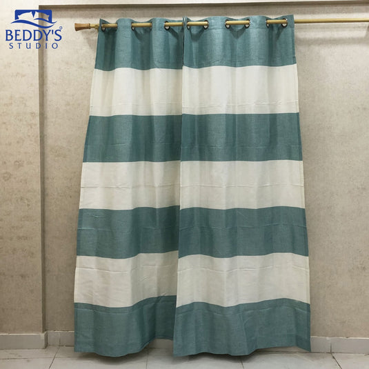 Set Of 2 Printed Ash Blue Window Curtains Panels With Lining