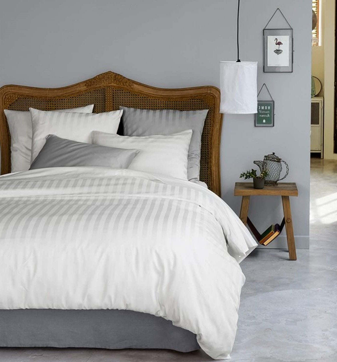 Classic White Hotel Stripe Bed Sheet Set
