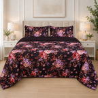 Deep Plum & Peach Vintage Rose Cotton Sateen Bed Sheet Set