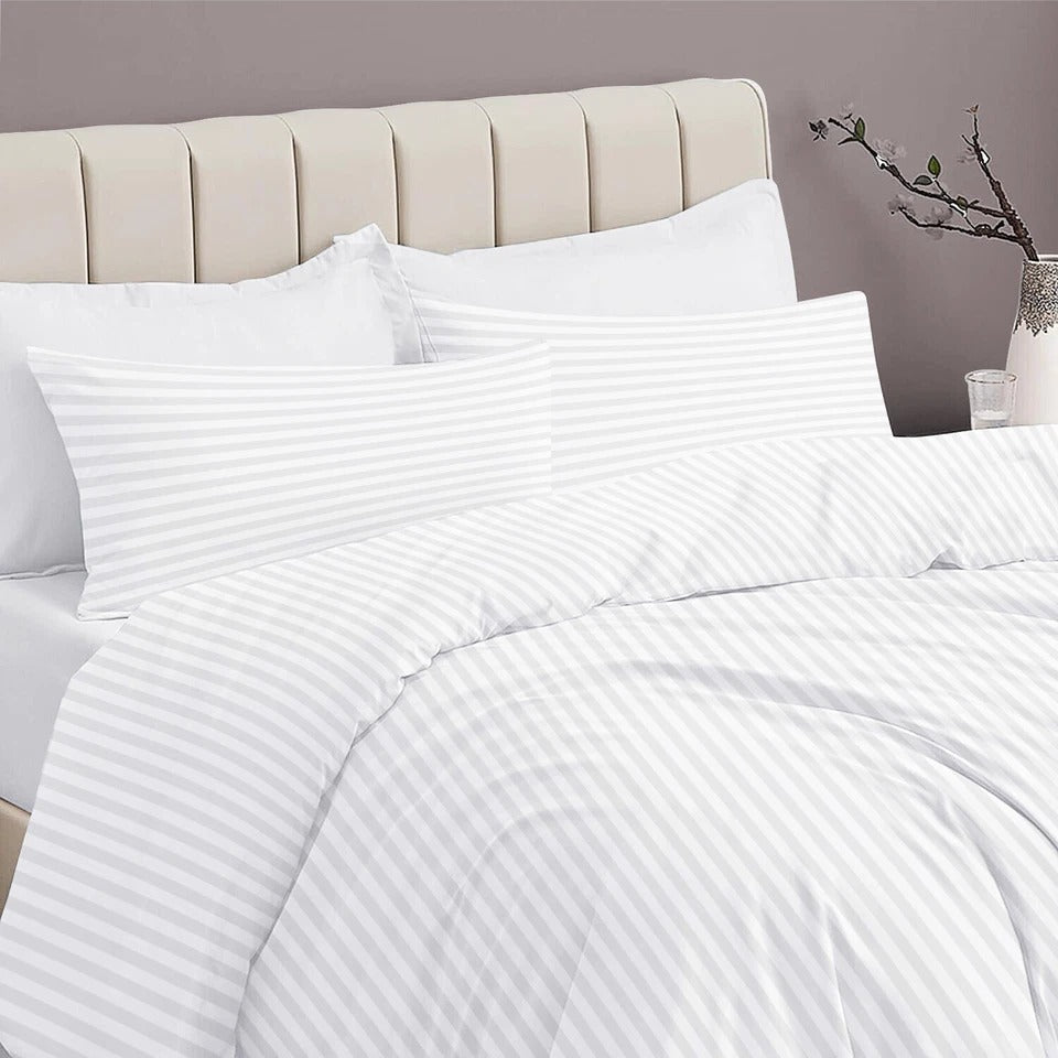 White Thin Stripe- Hotel Stripe Duvet Cover Set