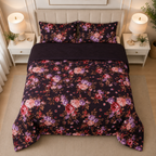 Deep Plum & Peach Vintage Rose Cotton Sateen Bed Sheet Set