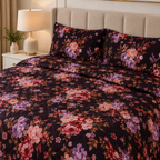 Deep Plum & Peach Vintage Rose Cotton Sateen Bed Sheet Set