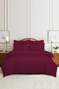 Deep Cherry Red Hotel Stripe Duvet Cover Set
