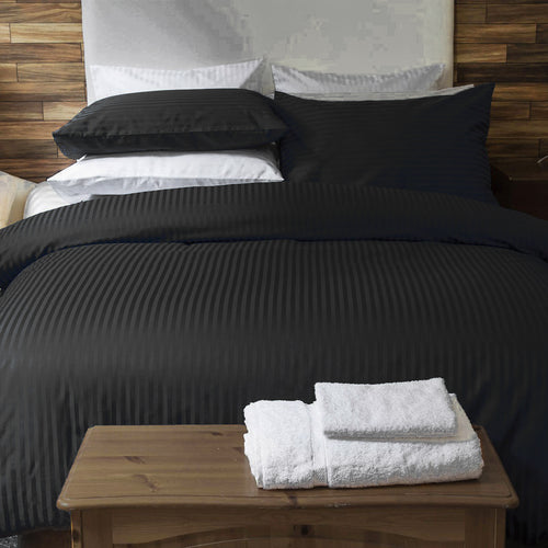 Black - Hotel Stripe Duvet Cover Set