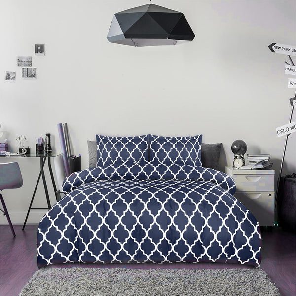 Geometric Crecsent Blue - Micro Polyseter Printed Quilt Cover Set