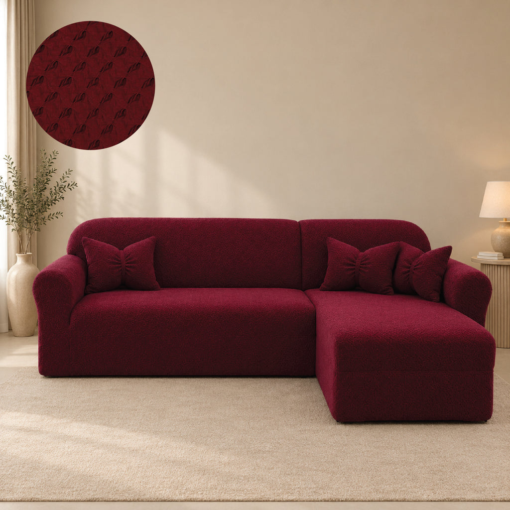 Butterfly L Shape Fitted Sofa Cover - Maroon