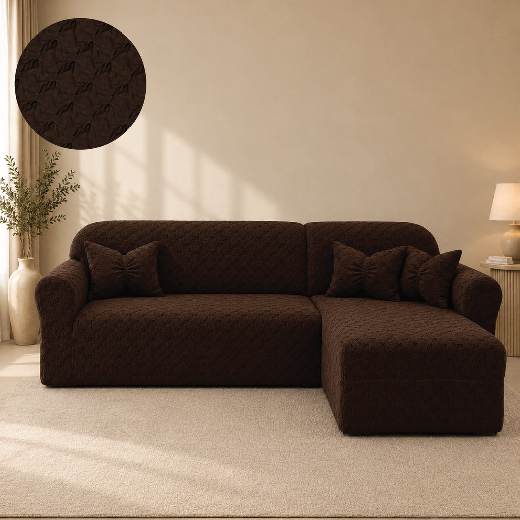 Butterfly L Shape Fitted Sofa Cover - Brown