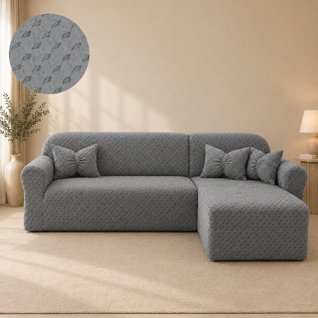 Butterfly L Shape Fitted Sofa Cover - Grey