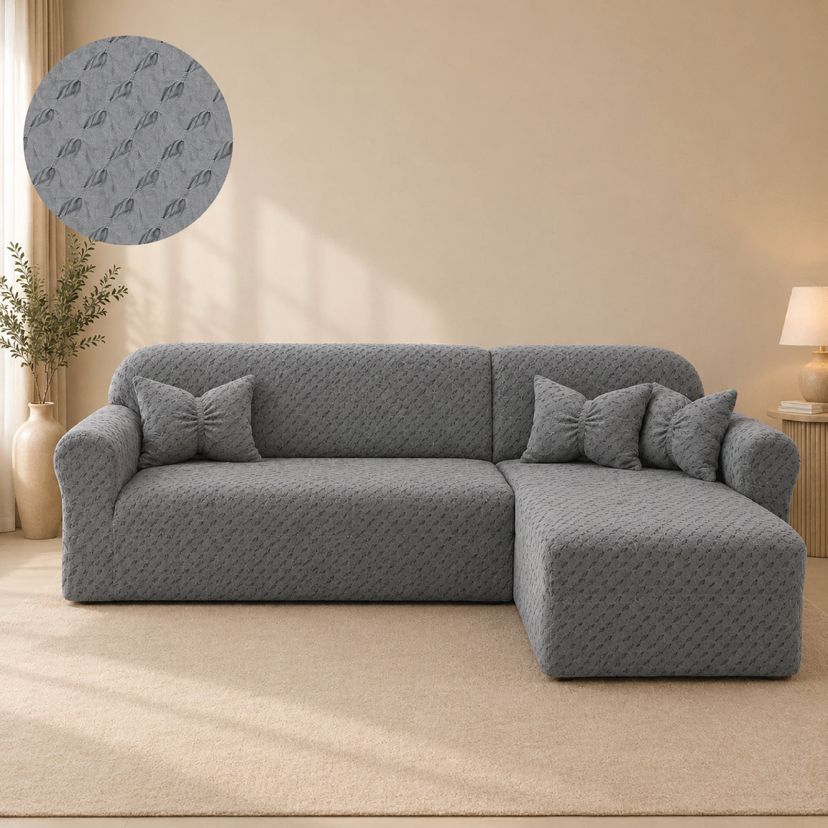Butterfly L Shape Fitted Sofa Cover - Grey