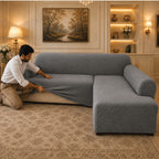 Butterfly L Shape Fitted Sofa Cover - Grey