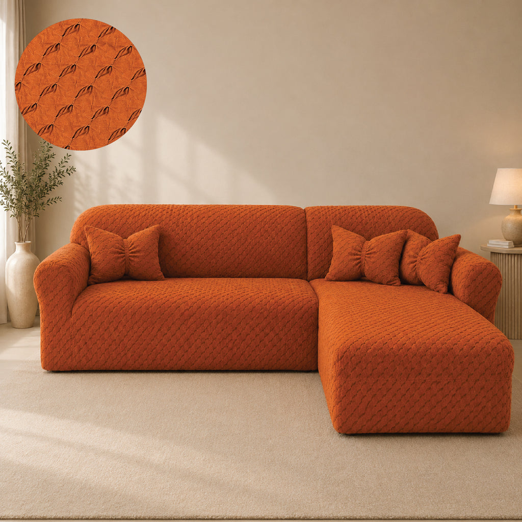 Butterfly L Shape Fitted Sofa Cover - Copper