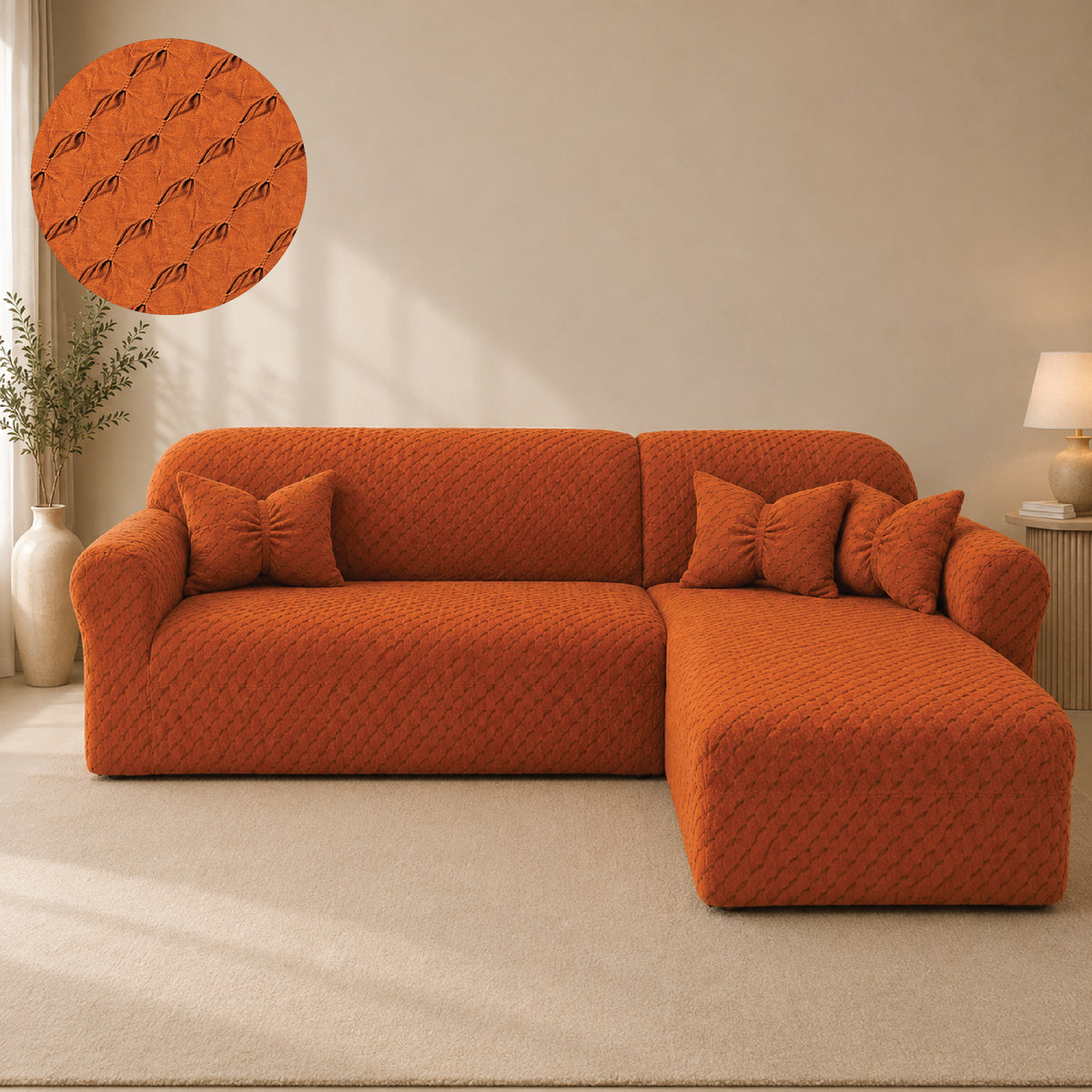Butterfly L Shape Fitted Sofa Cover - Copper