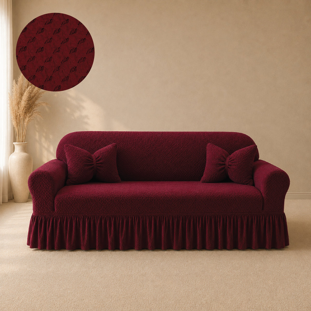 Butterfly Frilled Sofa Covers - Maroon