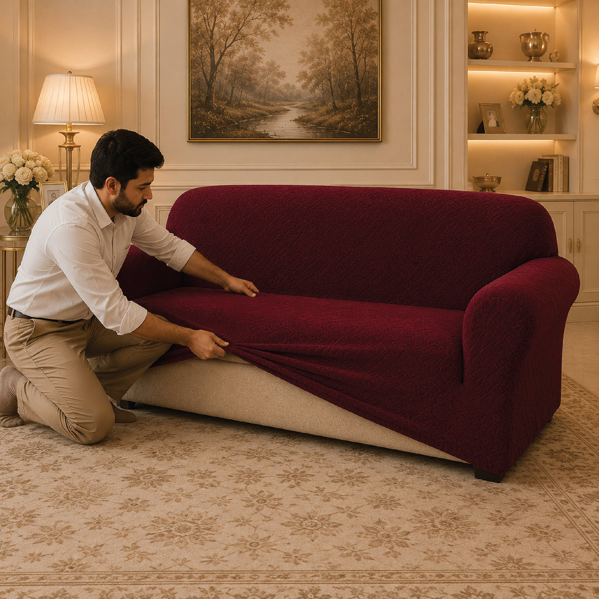 Butterfly Fitted Sofa Covers - Maroon