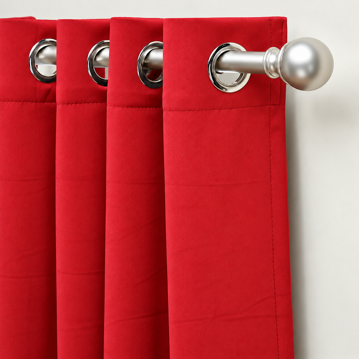 Set Of 2 Plain Red Window Curtains Panels