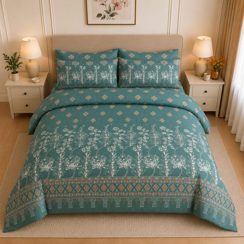 Ash Grey Ornamental Damask Cotton Printed Bed Sheet Set