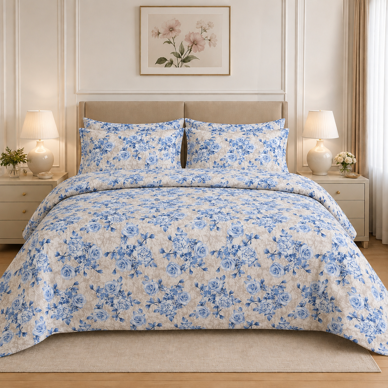 Ivory & Taupe Botanical Cotton Printed Quilt Cover Set