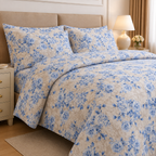 Ivory & Taupe Botanical Cotton Printed Quilt Cover Set
