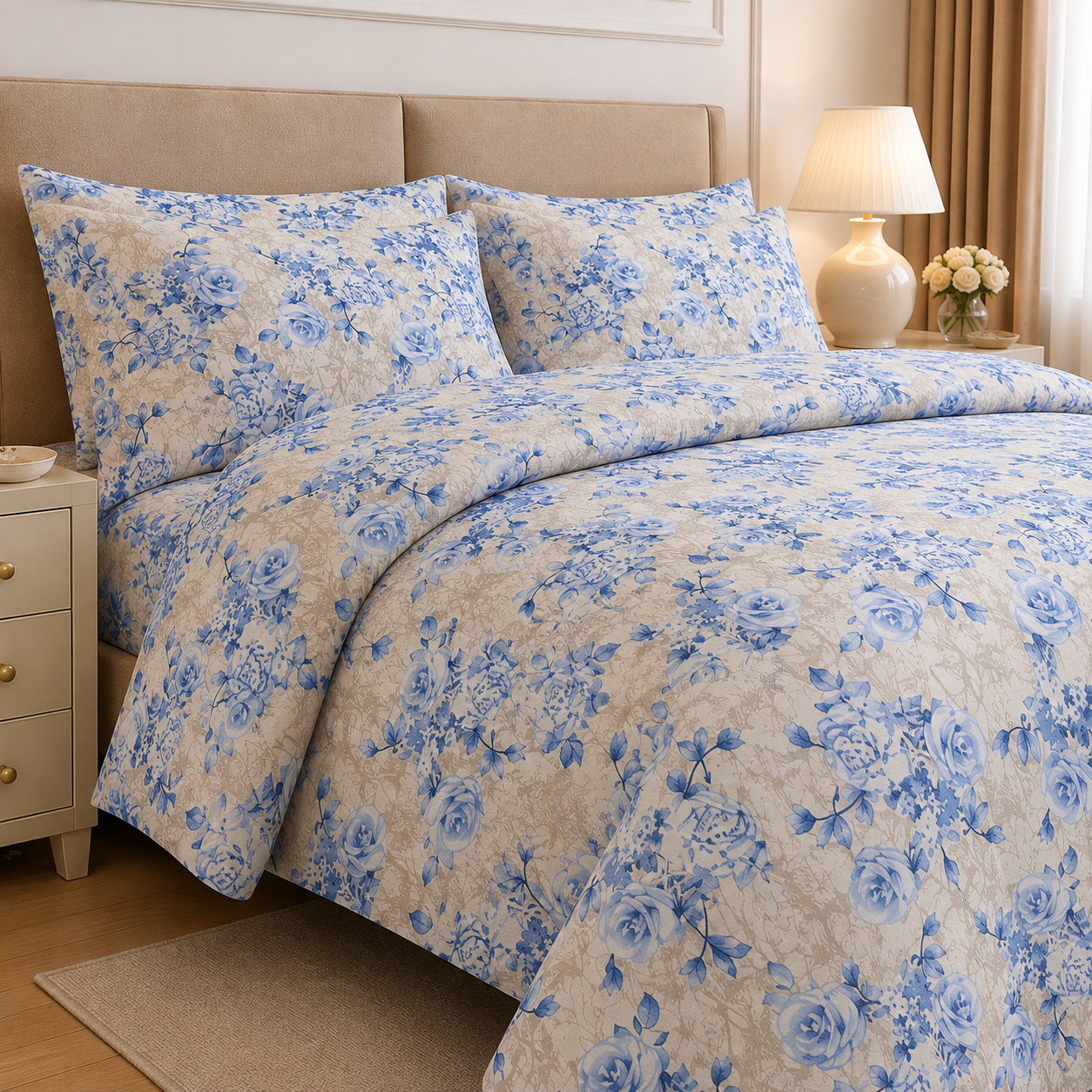 Ivory & Taupe Botanical Cotton Printed Quilt Cover Set