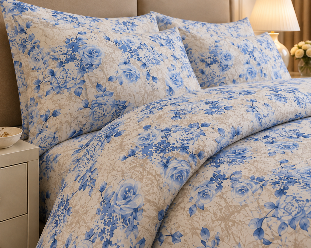 Ivory & Taupe Botanical Cotton Printed Quilt Cover Set