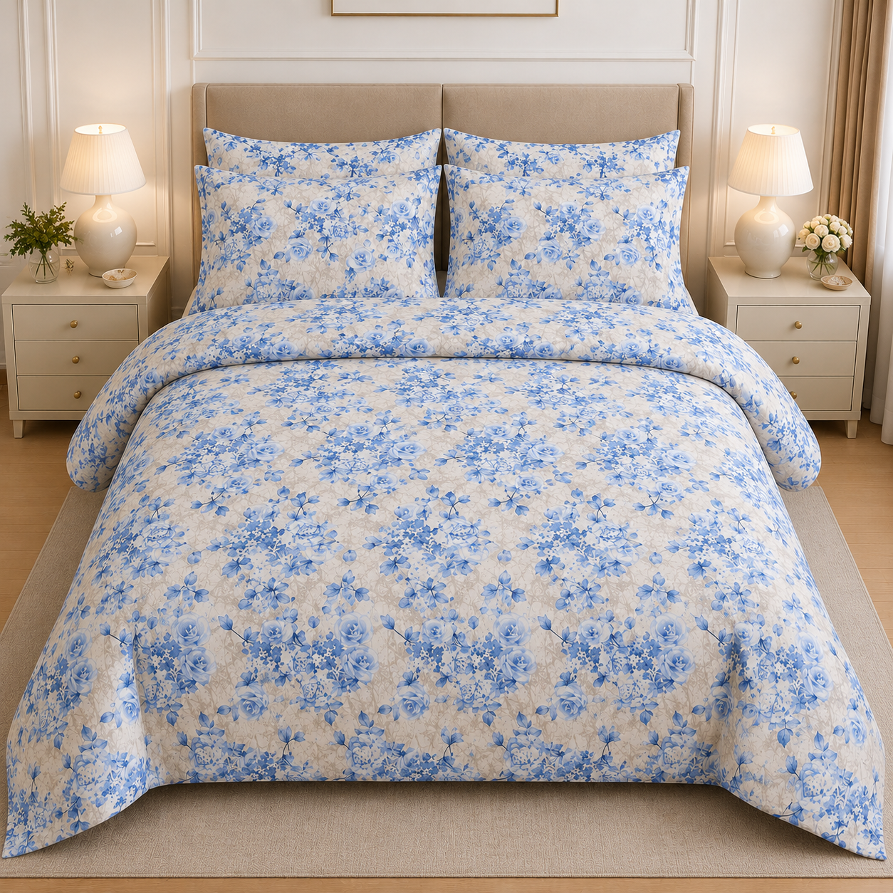 Ivory & Taupe Botanical Cotton Printed Quilt Cover Set