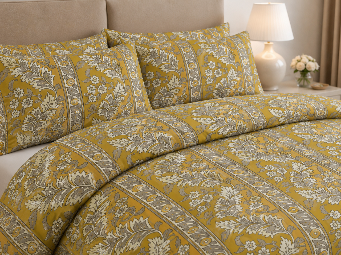 Slate Blue Traditional Motif Cotton Printed Bed Sheet Set