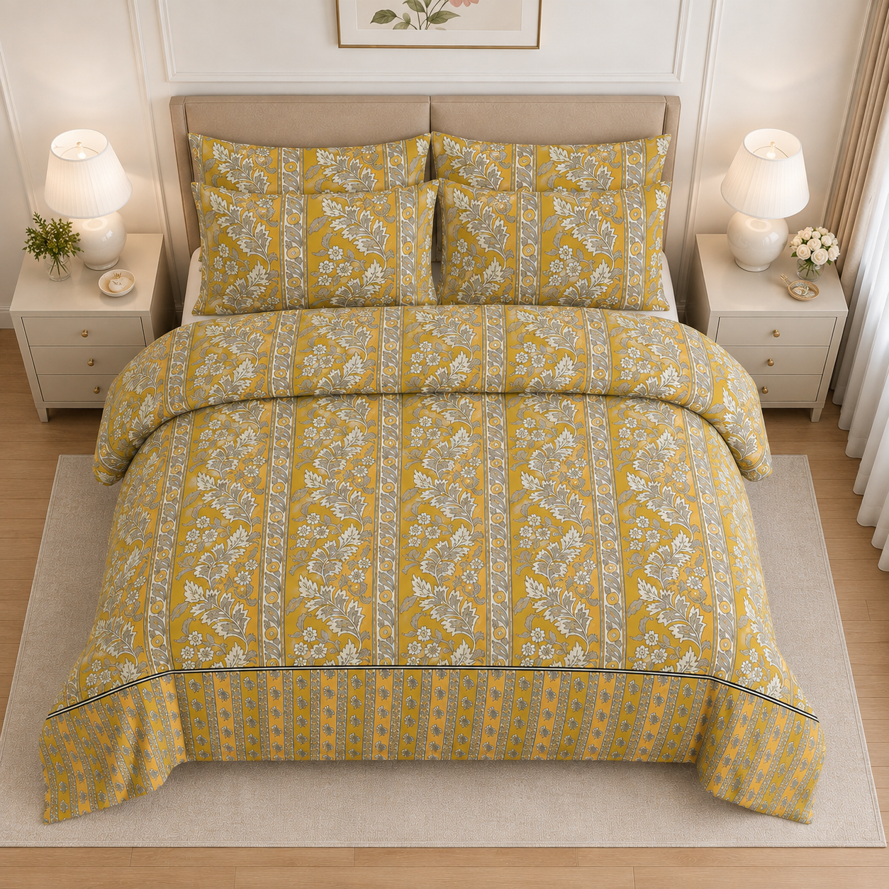 Slate Blue Traditional Motif Cotton Printed Bed Sheet Set