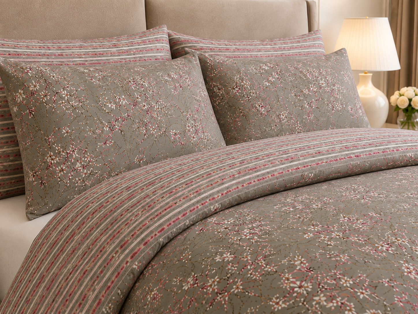 Deep Teal & Coral Wildflower Cotton Printed Bed Sheet Set