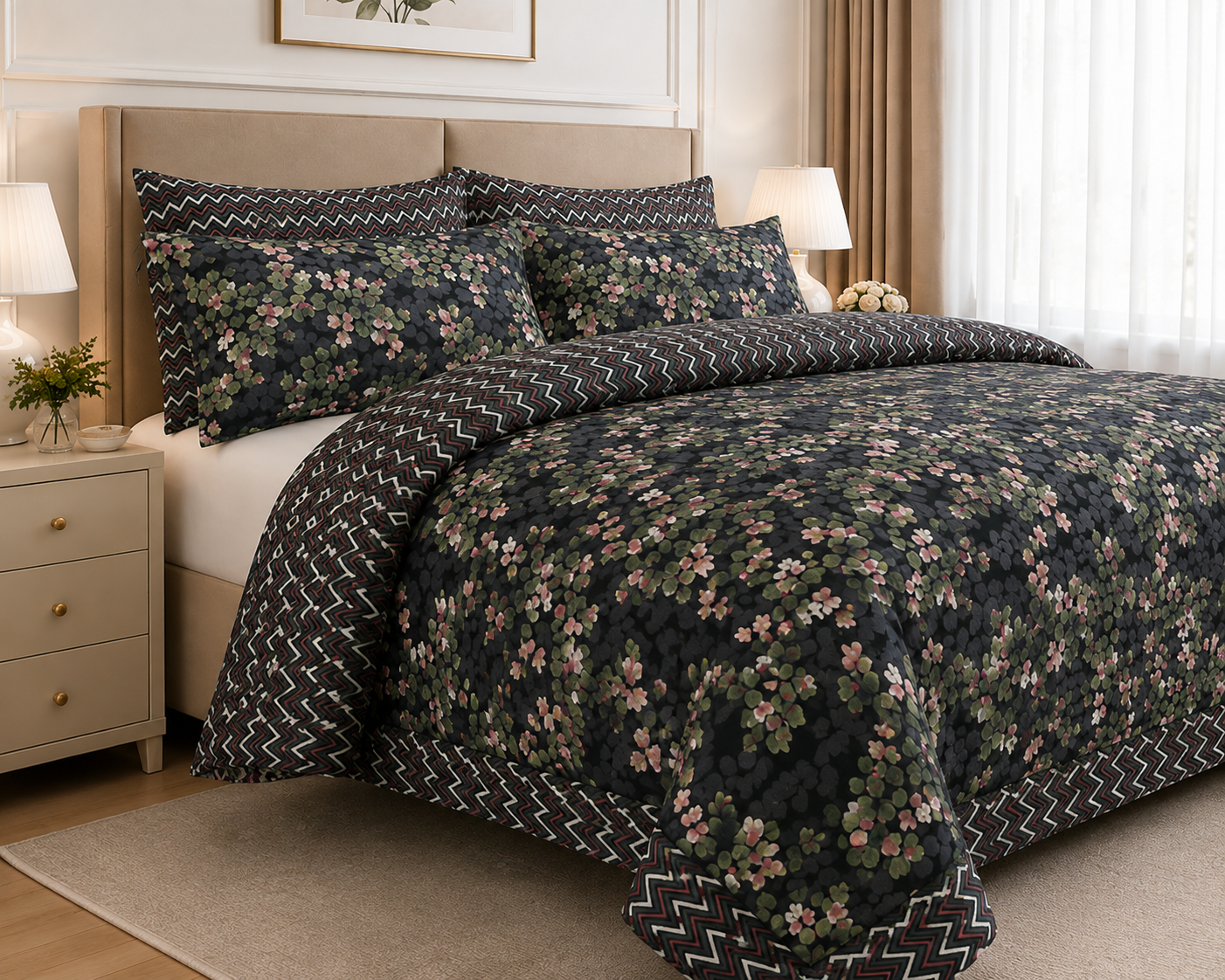 Emerald Secret Garden Cotton Printed Bed Sheet Set