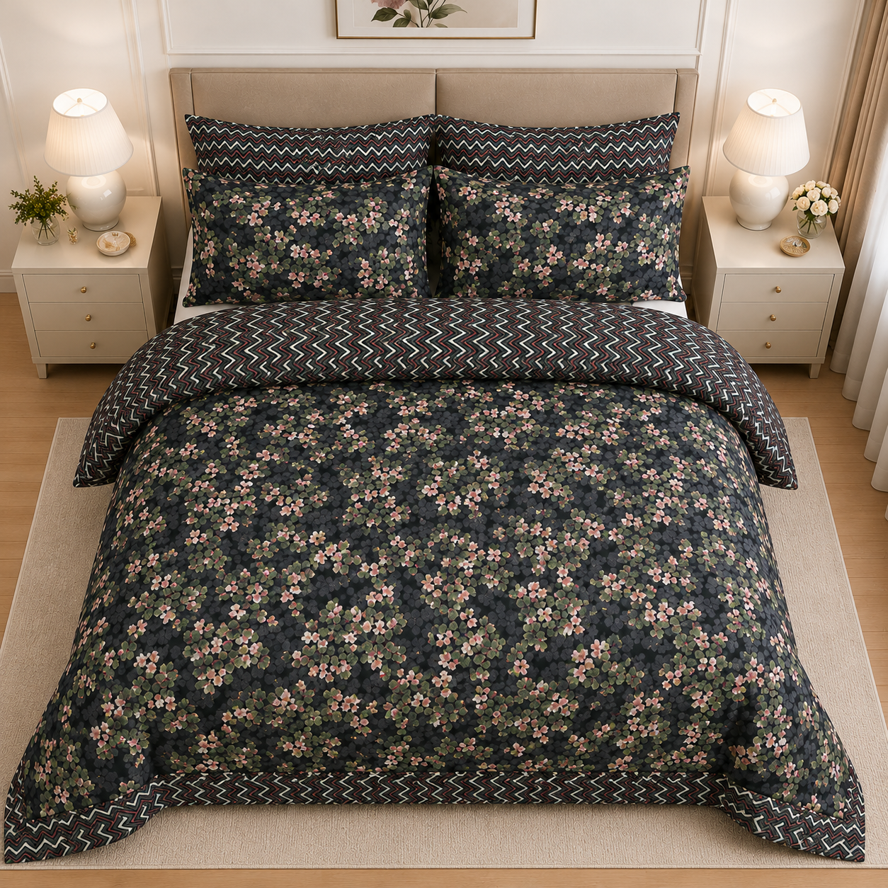 Emerald Secret Garden Cotton Printed Bed Sheet Set