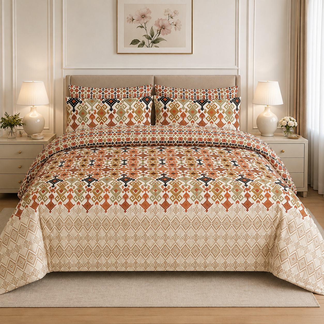 Terracotta Tribal Pattern Cotton Printed Quilt Cover Set