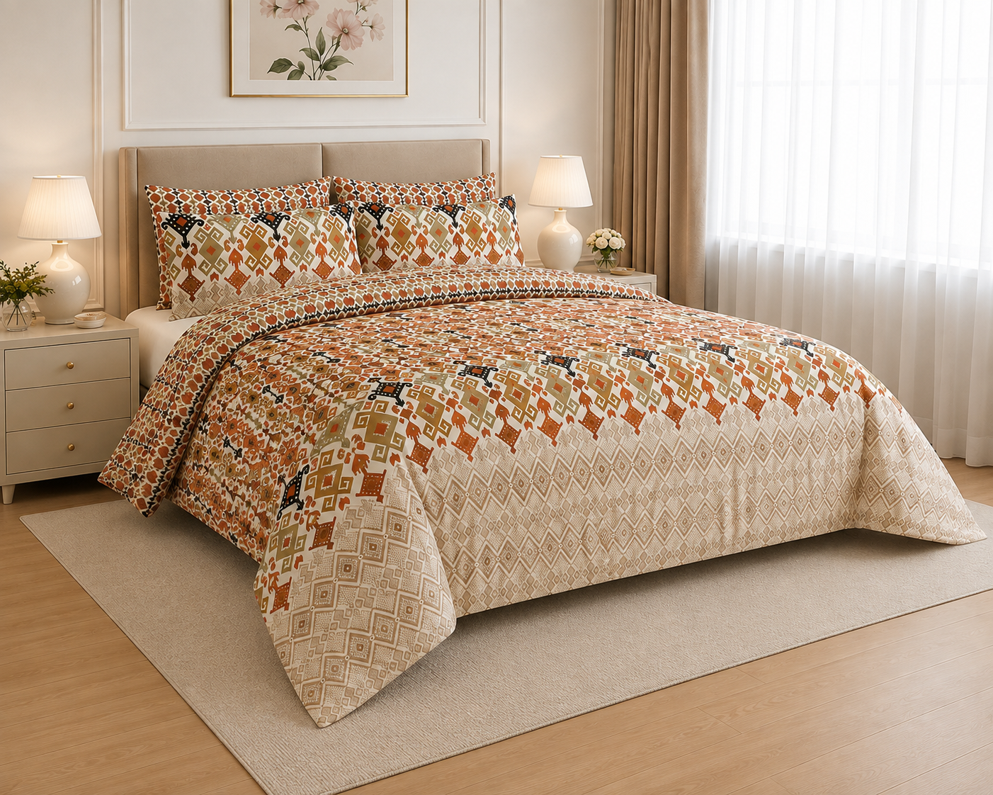 Terracotta Tribal Pattern Cotton Printed Quilt Cover Set