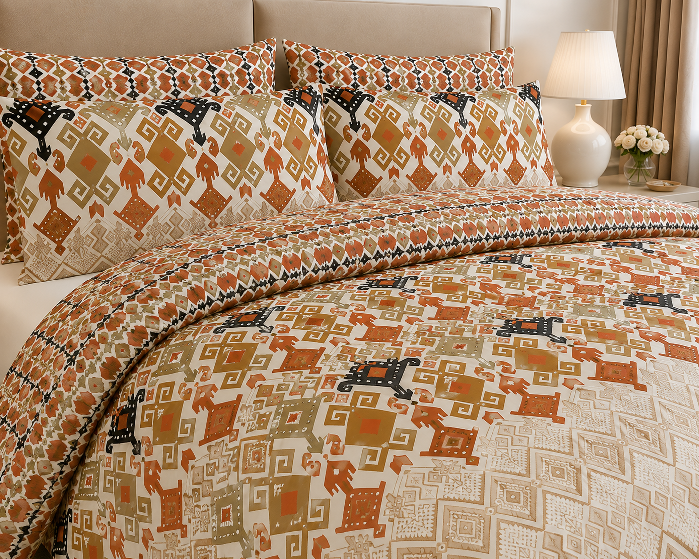 Terracotta Tribal Pattern Cotton Printed Quilt Cover Set
