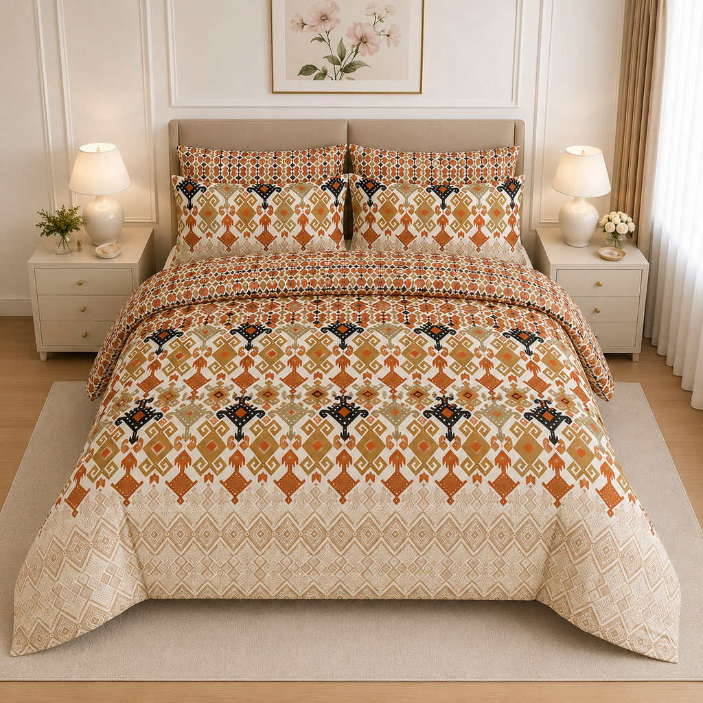 Terracotta Tribal Pattern Cotton Printed Quilt Cover Set