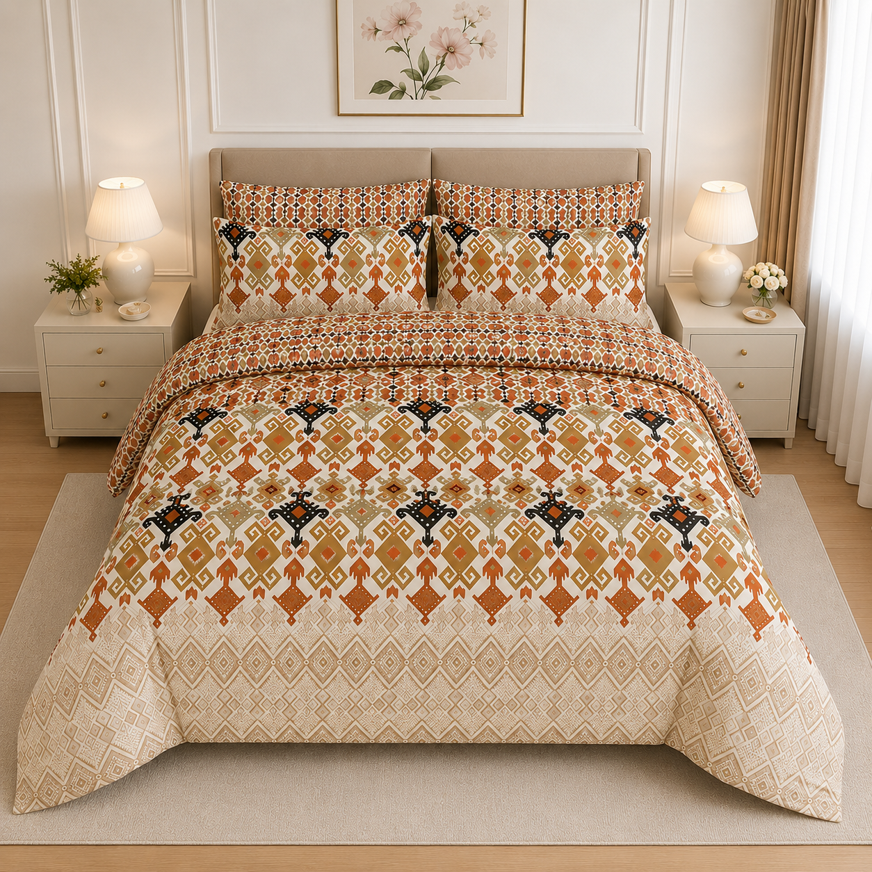 Terracotta Tribal Pattern Cotton Printed Quilt Cover Set