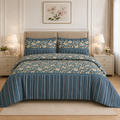 Neon Teal Floral Cotton Printed Bed Sheet Set