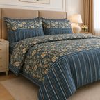 Neon Teal Floral Cotton Printed Bed Sheet Set