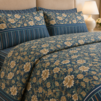 Neon Teal Floral Cotton Printed Bed Sheet Set