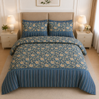 Neon Teal Floral Cotton Printed Bed Sheet Set