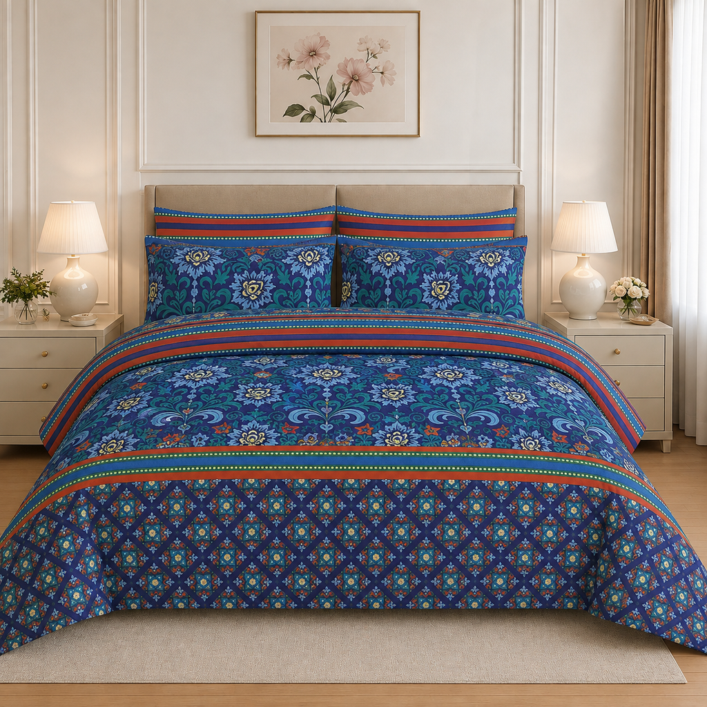 Ethnic Floral Cotton Printed Quilt Cover Set