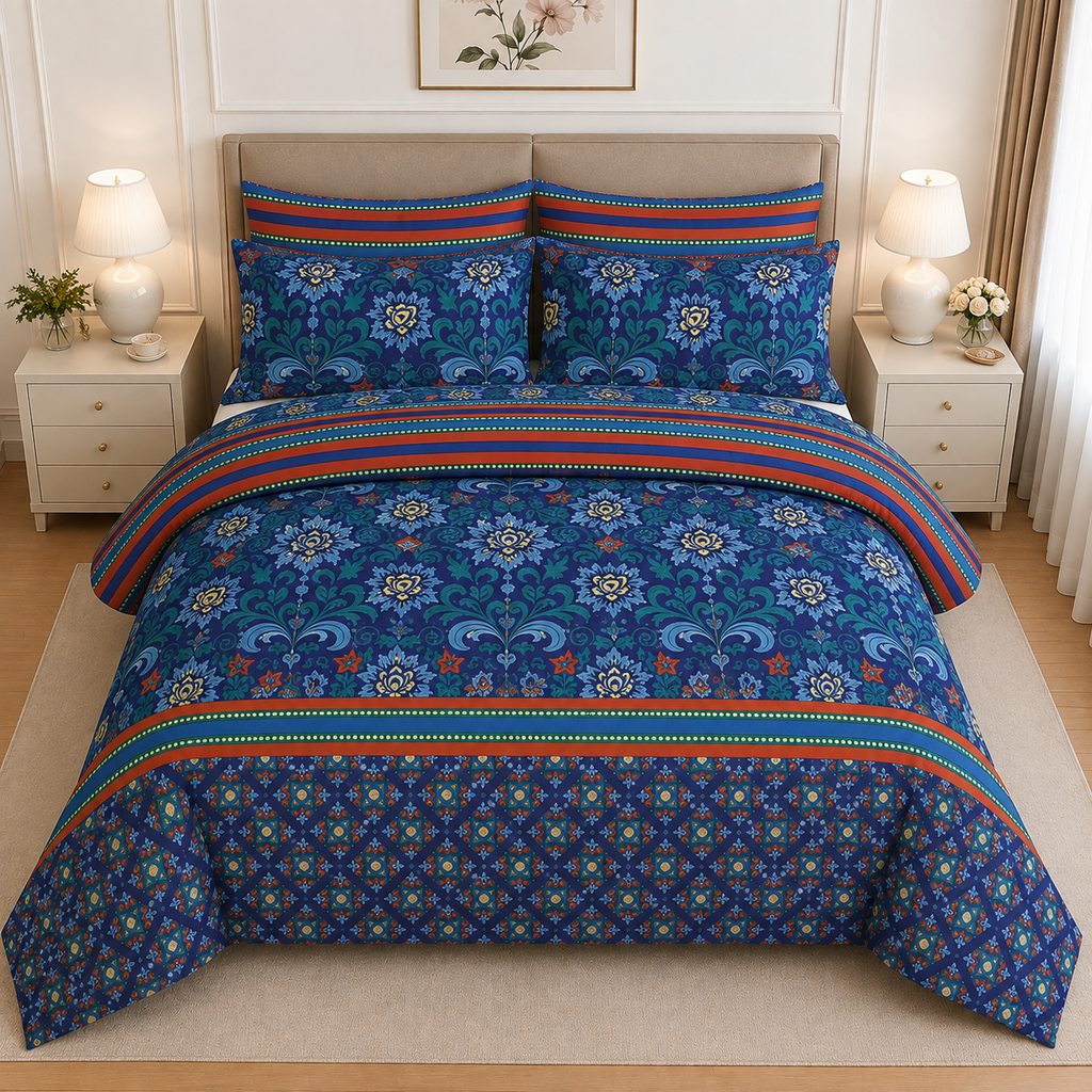 Ethnic Floral Cotton Printed Quilt Cover Set