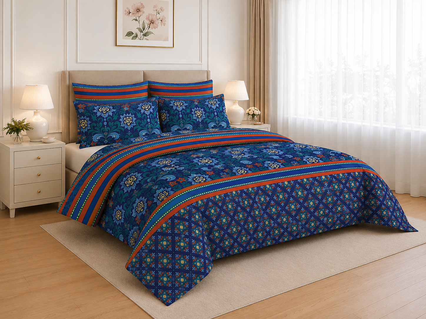 Ethnic Floral Cotton Printed Quilt Cover Set