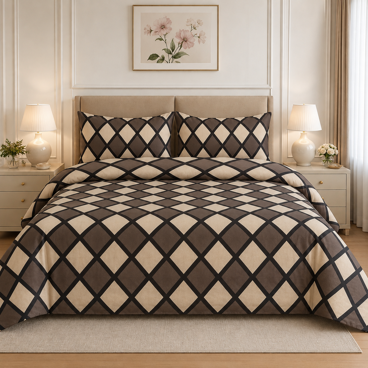 Geometric Border Cotton Printed Quilt Cover Set