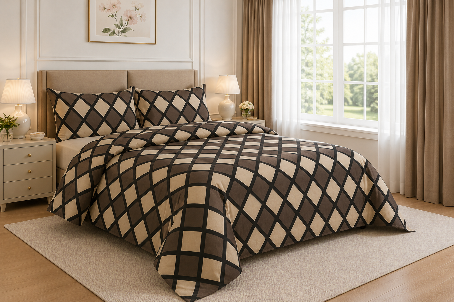 Geometric Border Cotton Printed Quilt Cover Set