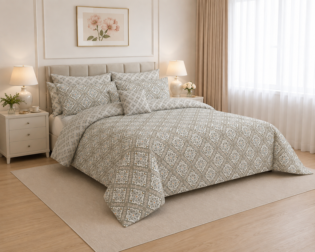 Soft Sage Botanical Floral Cotton Printed Quilt Cover Set