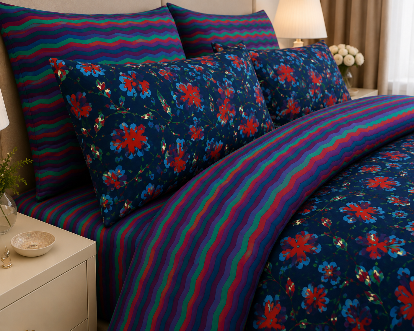 Soft Wildflower Cotton Printed Quilt Cover Set