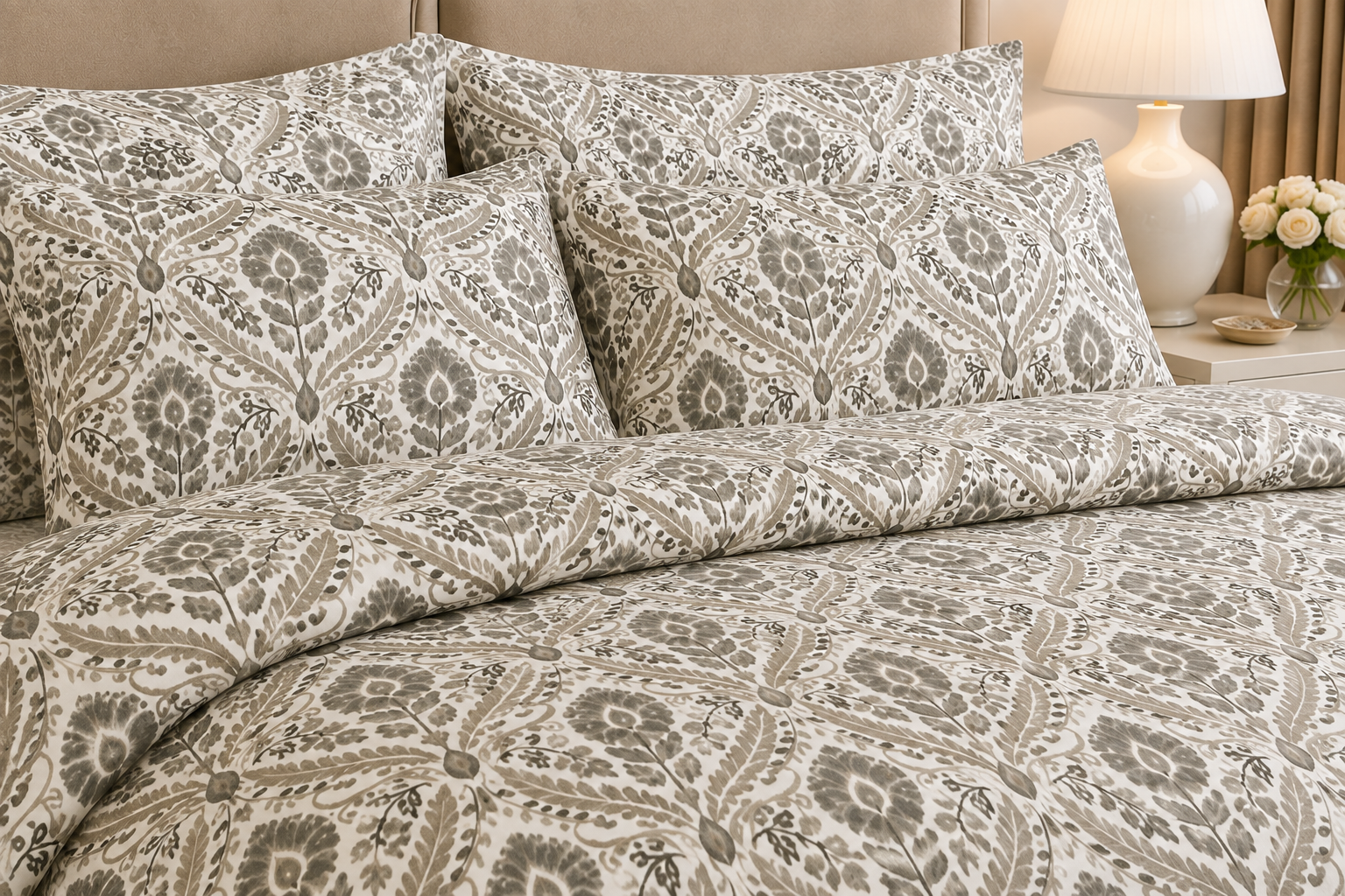 Sage Ethnic Border Cotton Printed Quilt Cover Set