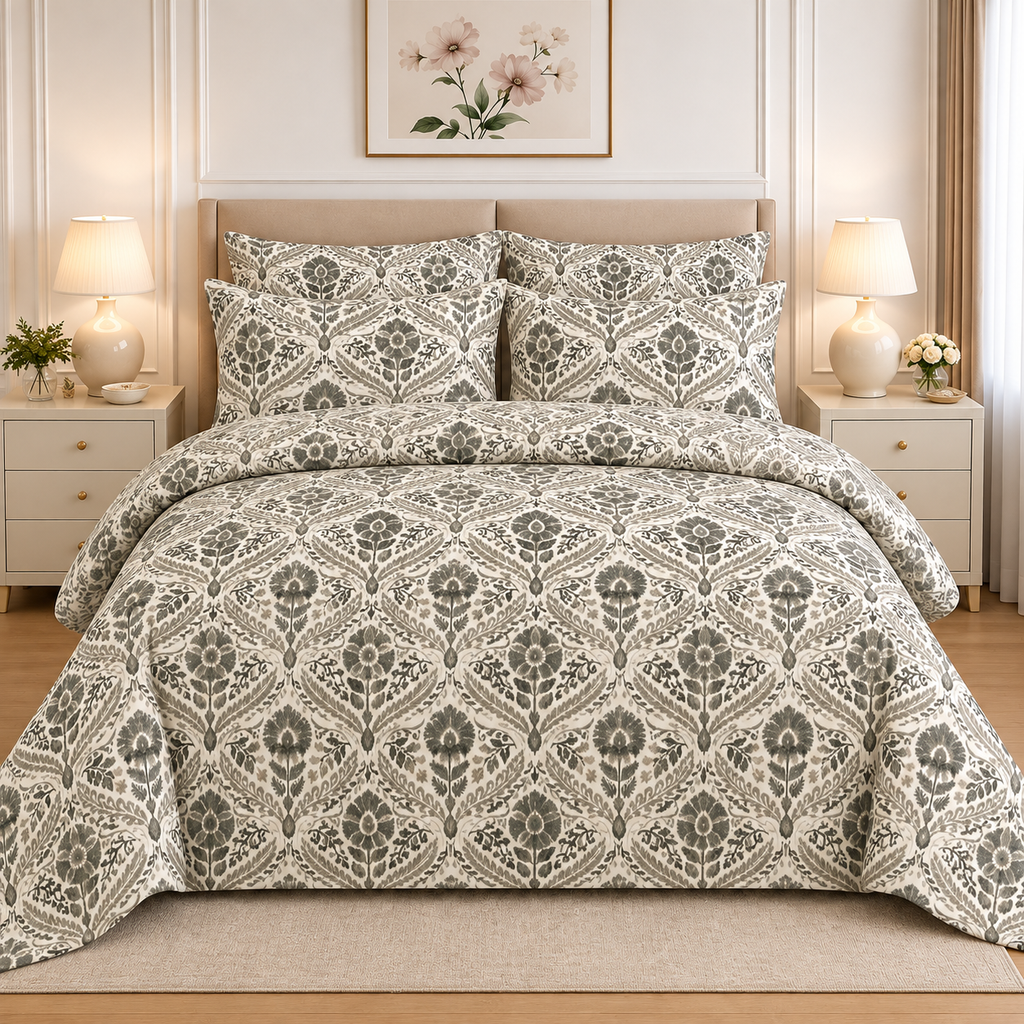 Sage Ethnic Border Cotton Printed Quilt Cover Set