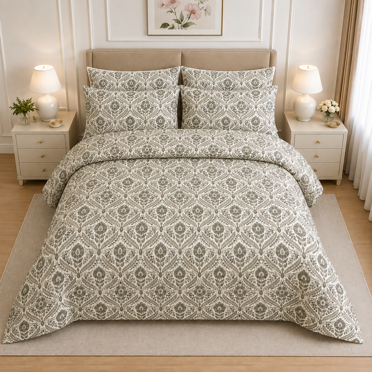 Sage Ethnic Border Cotton Printed Quilt Cover Set