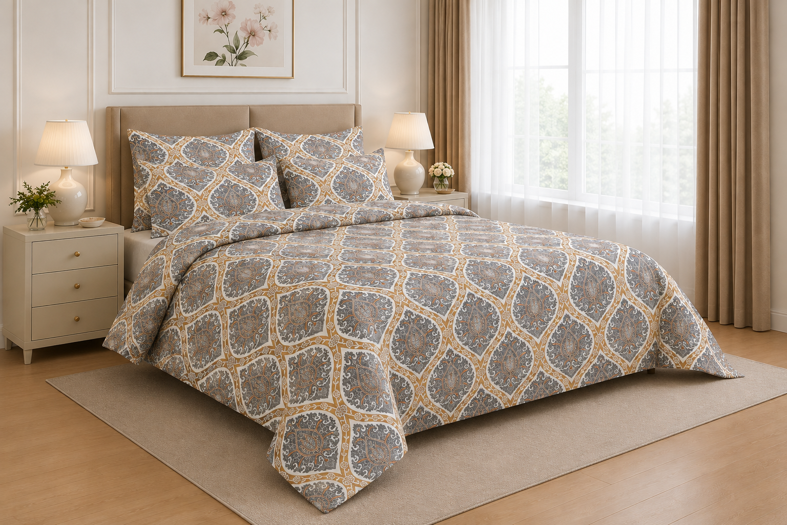 Dark Floral Cotton Printed Quilt Cover Set
